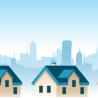 illustrated houses on city background