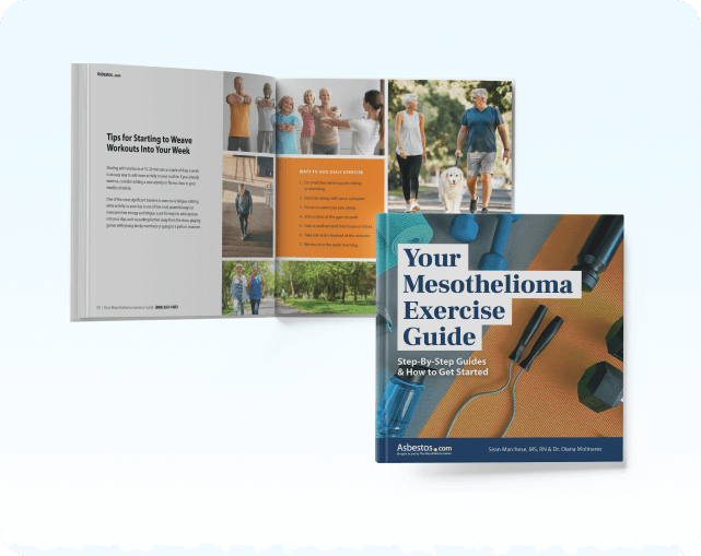Open book and cover view of the Exercise Guide for Mesothelioma
