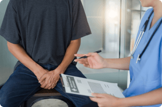 Patient talking to doctor about testicular mesothelioma